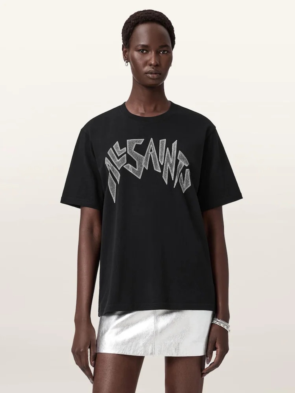 AllSaints Black Short-Sleeve Tee with Silver Logo